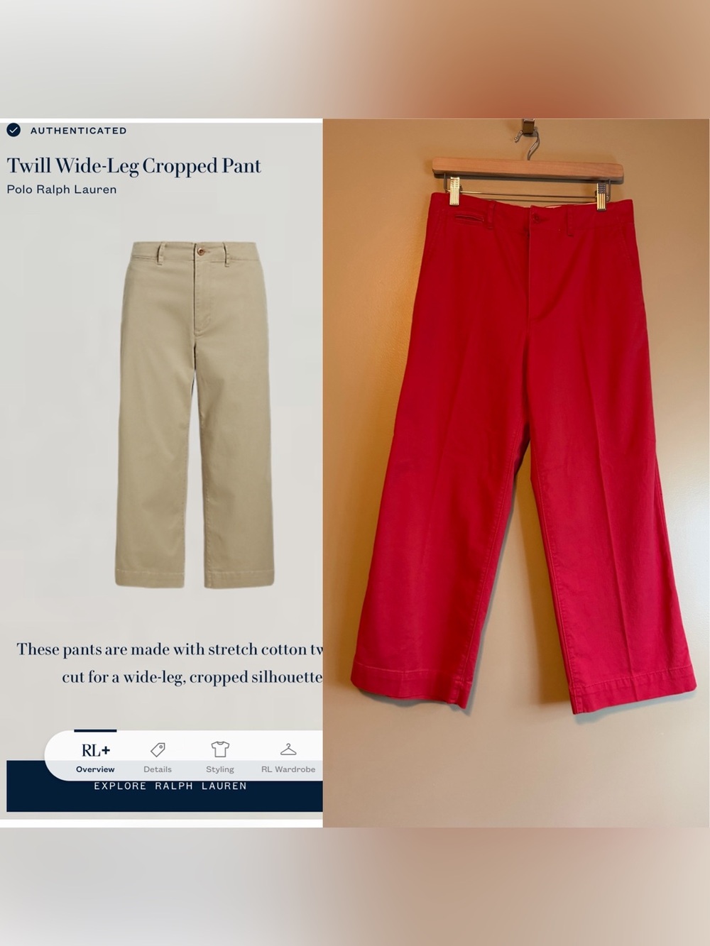 NWT Polo Ralph Lauren Twill Wide-Leg Cropped Pant In Red